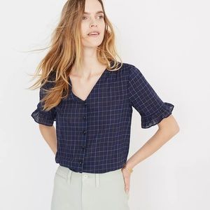 Madewell Village Ruffle Sleeve Windowpane Top